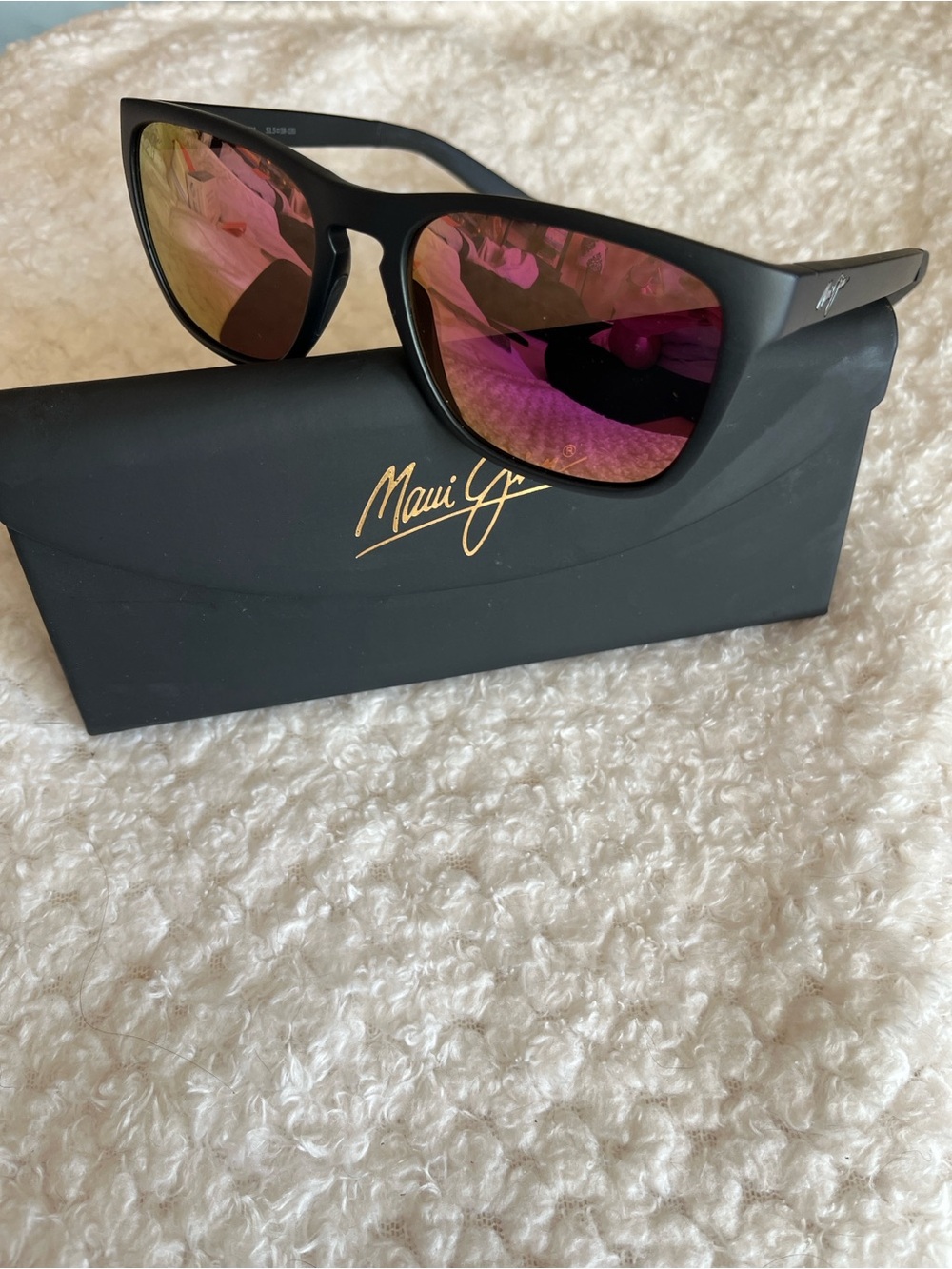 Maui Jim Longitude Black Sunglasses w/ Pink Mirrored Sunrise Lenses EUC - Picture 2 of 9